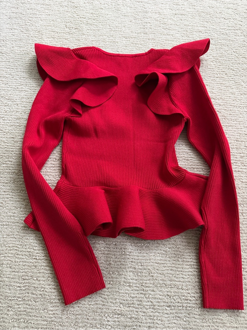 Express Red Ruffle V-Neck Sweater small - Picture 2 of 4